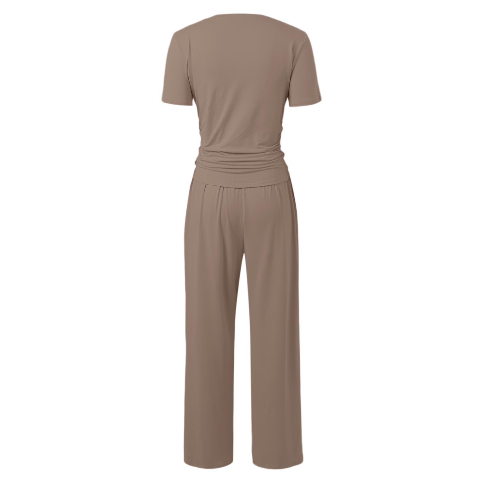 thumbnail image 5 of Conjunto de 2 piezas para mujer: top corto fruncido y pantalones anchos. Ligero y elástico. Ideal para viajes, vacaciones y ropa deportiva., 5 of 5